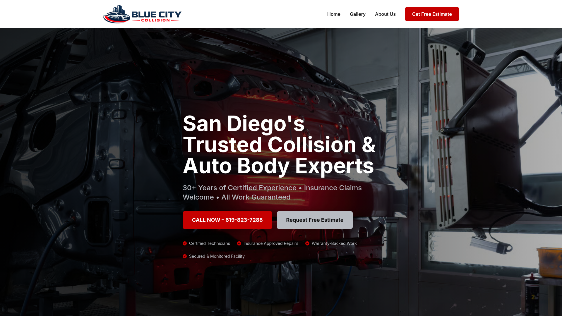 Blue City Collision website screenshot