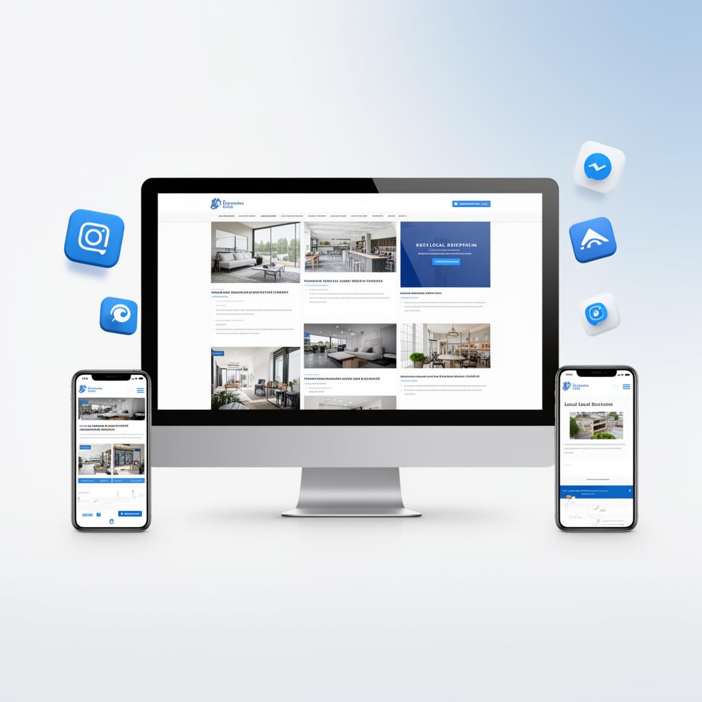 Professional website mockups for local service businesses shown on desktop and mobile