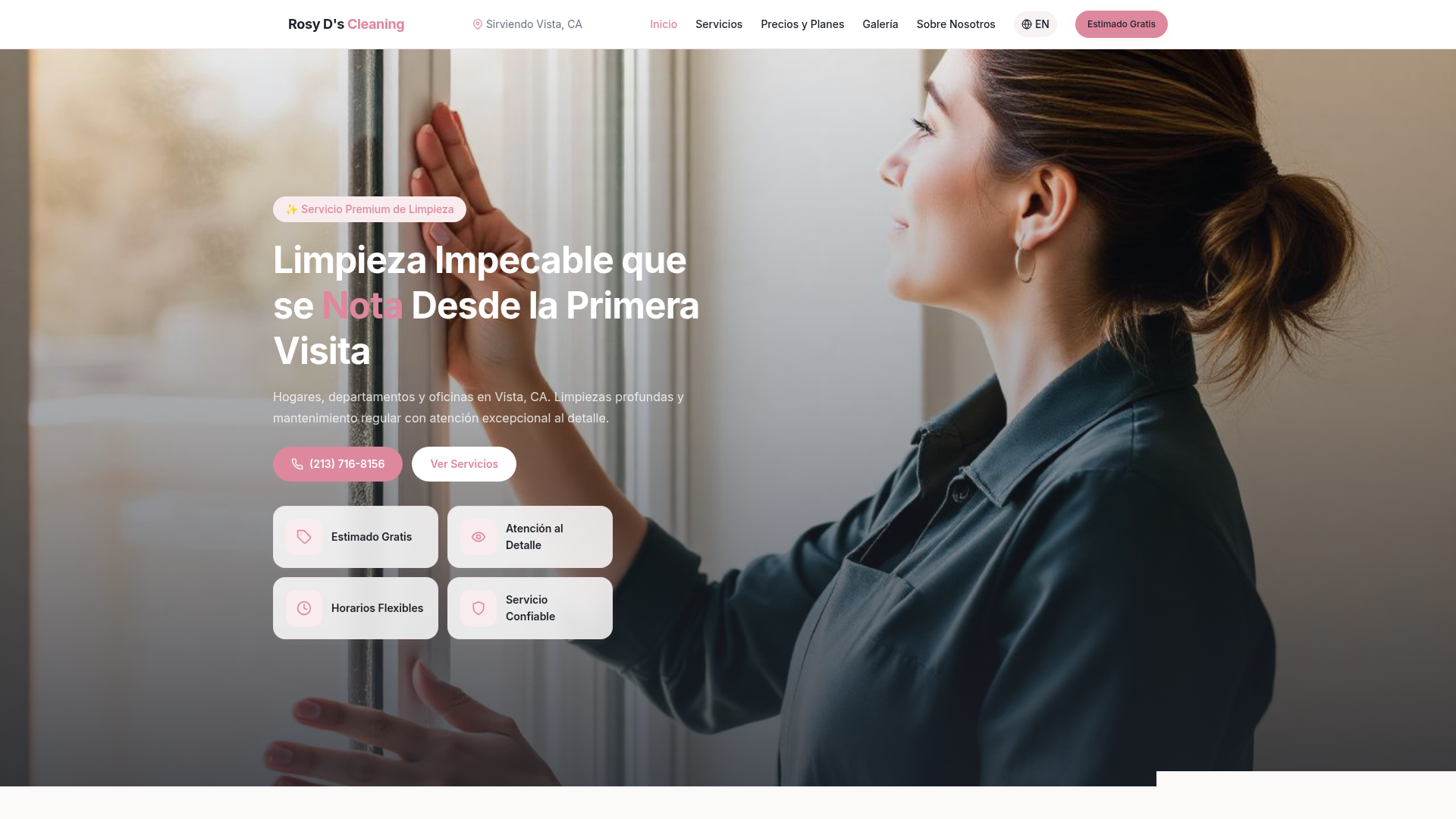 Rosy D Cleaning Services website homepage screenshot